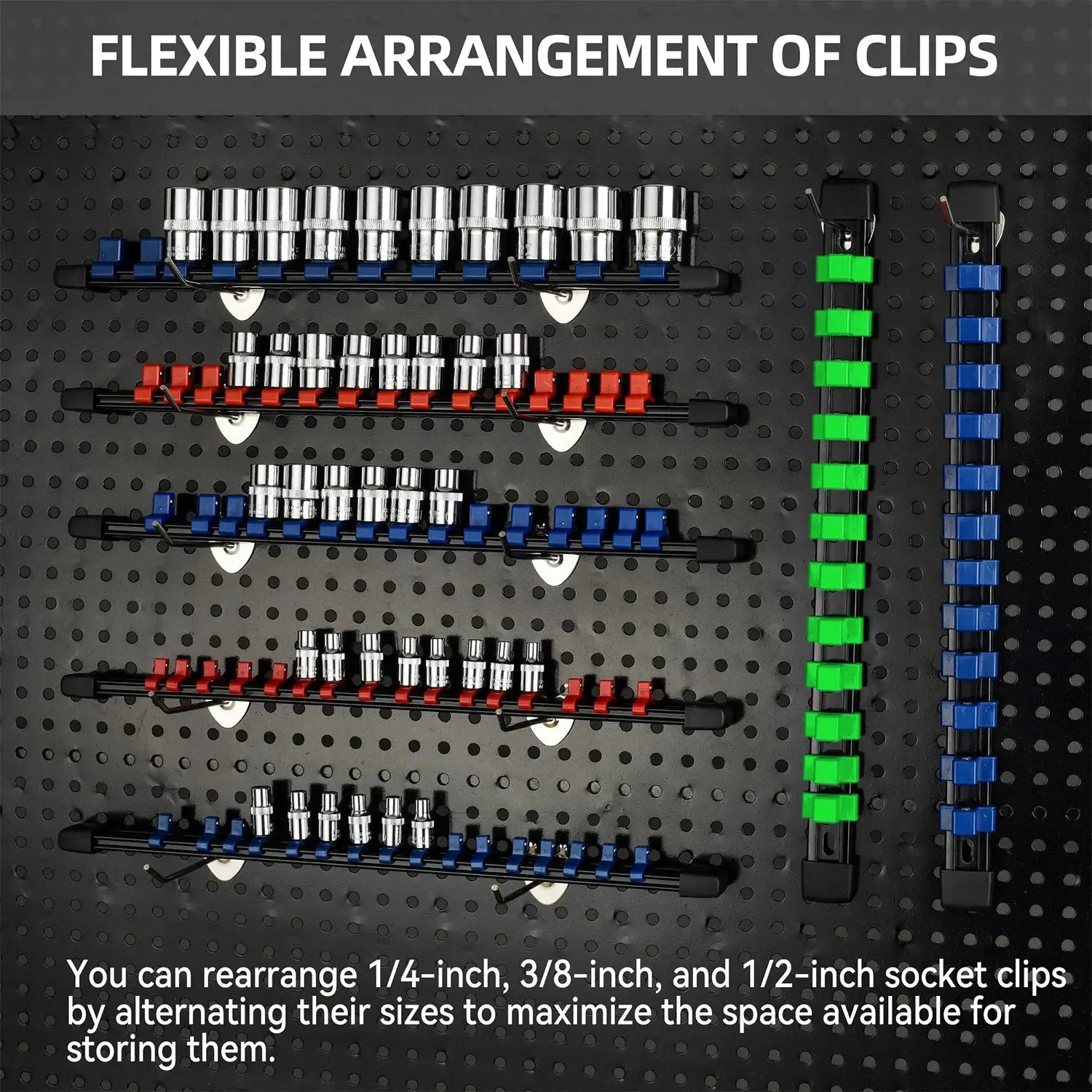Durable Plastic Socket Organizer Rail Bracket For Quarter Inch Three Eighths And Half Inch Wrenches