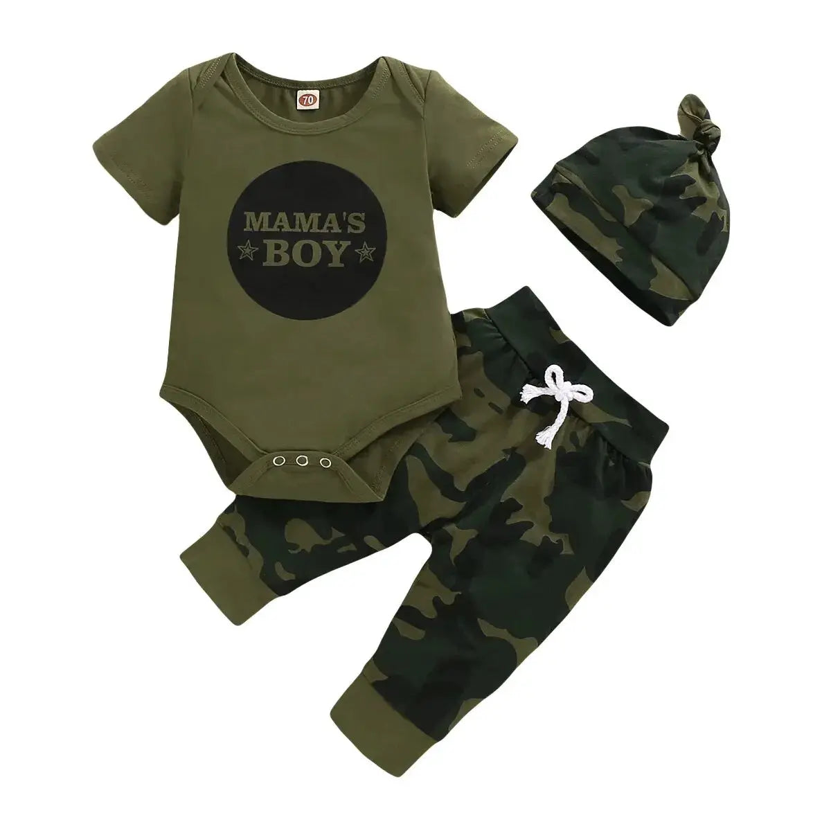Baby Boy Summer 3 Piece Outfit Set Including Letter Print Short Sleeve Romper Camouflage Pants Hat 0 To 18 Months