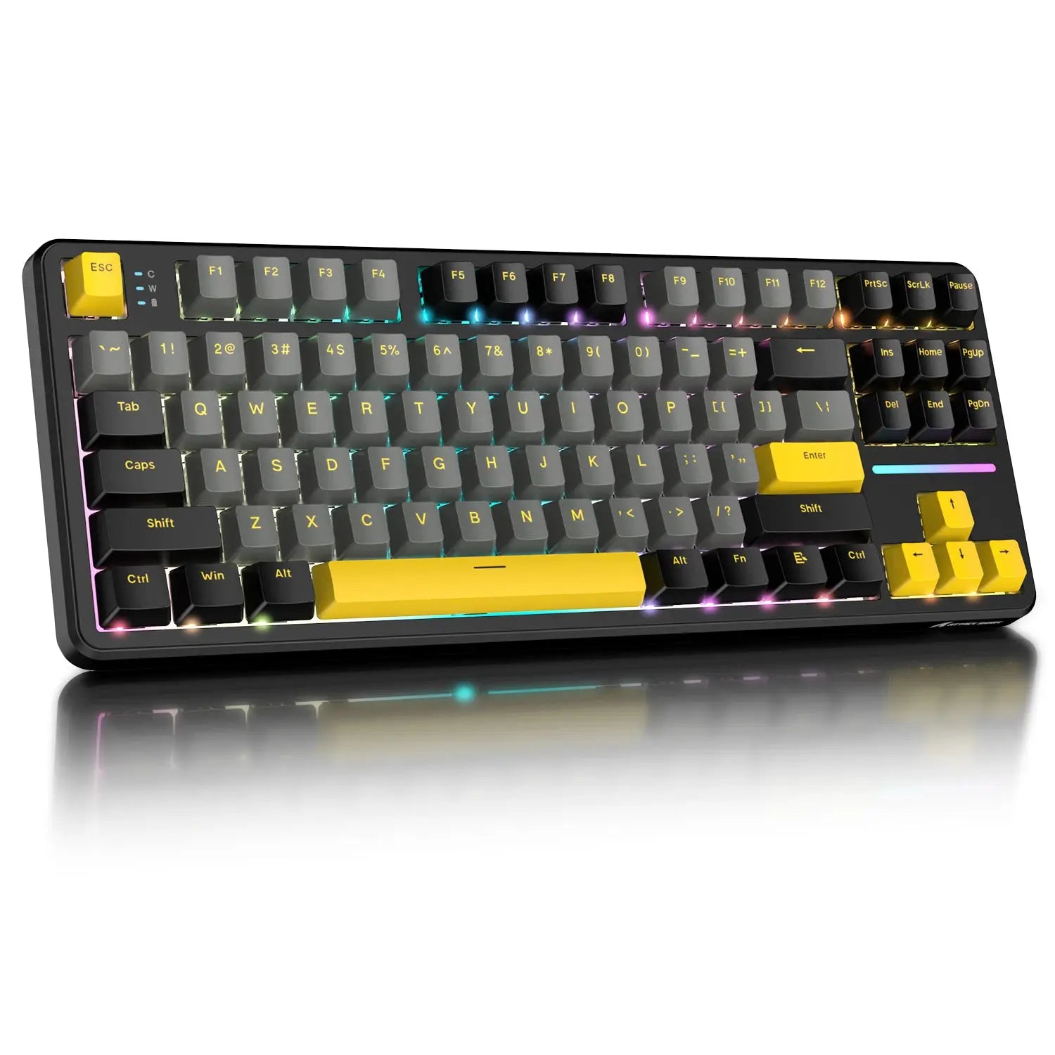 Attack Shark X87 wireless mechanical gaming keyboard by Simples Market with RGB lighting and yellow accent keys