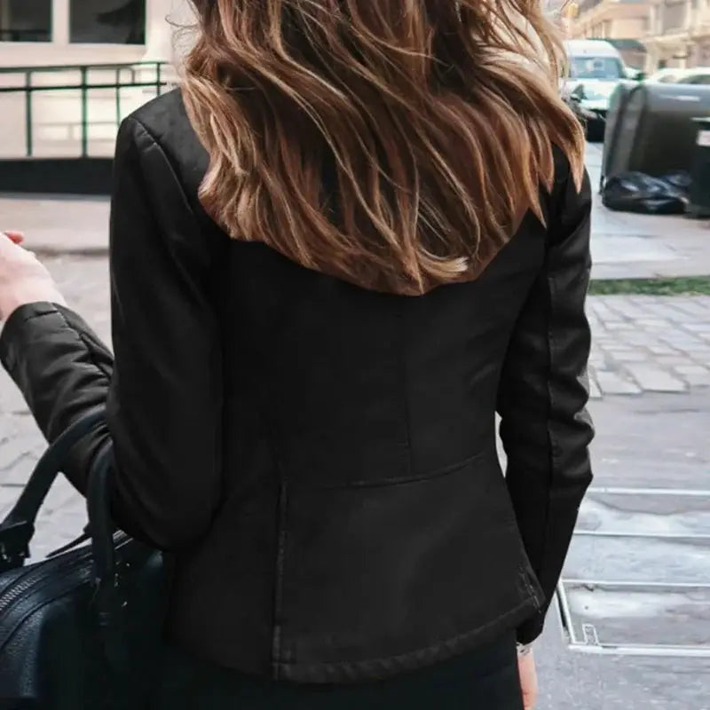 UrbanEdge Women Slim Fit Faux Leather Jacket PU Leather Moto Biker Style With Zipper Closure