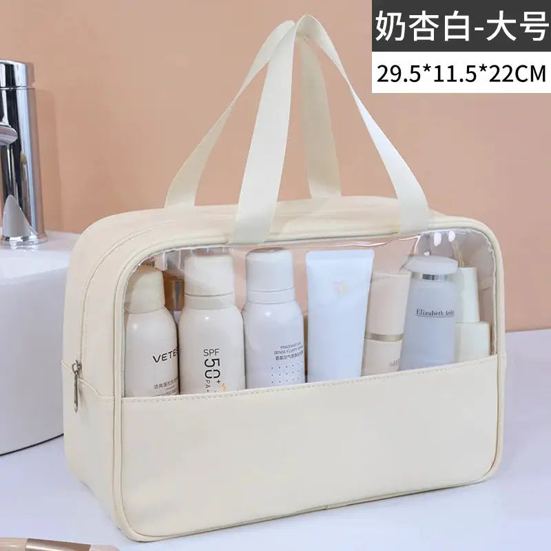 VoyageGlow Transparent Cosmetic Bag Large Capacity Waterproof Travel Makeup Organizer Clear PVC
