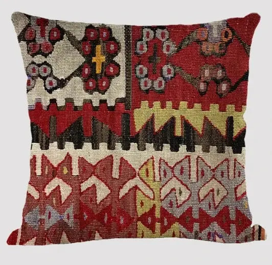 Cushion cover by Simples Market, linen fabric in multicolor bohemian abstract geometric print.