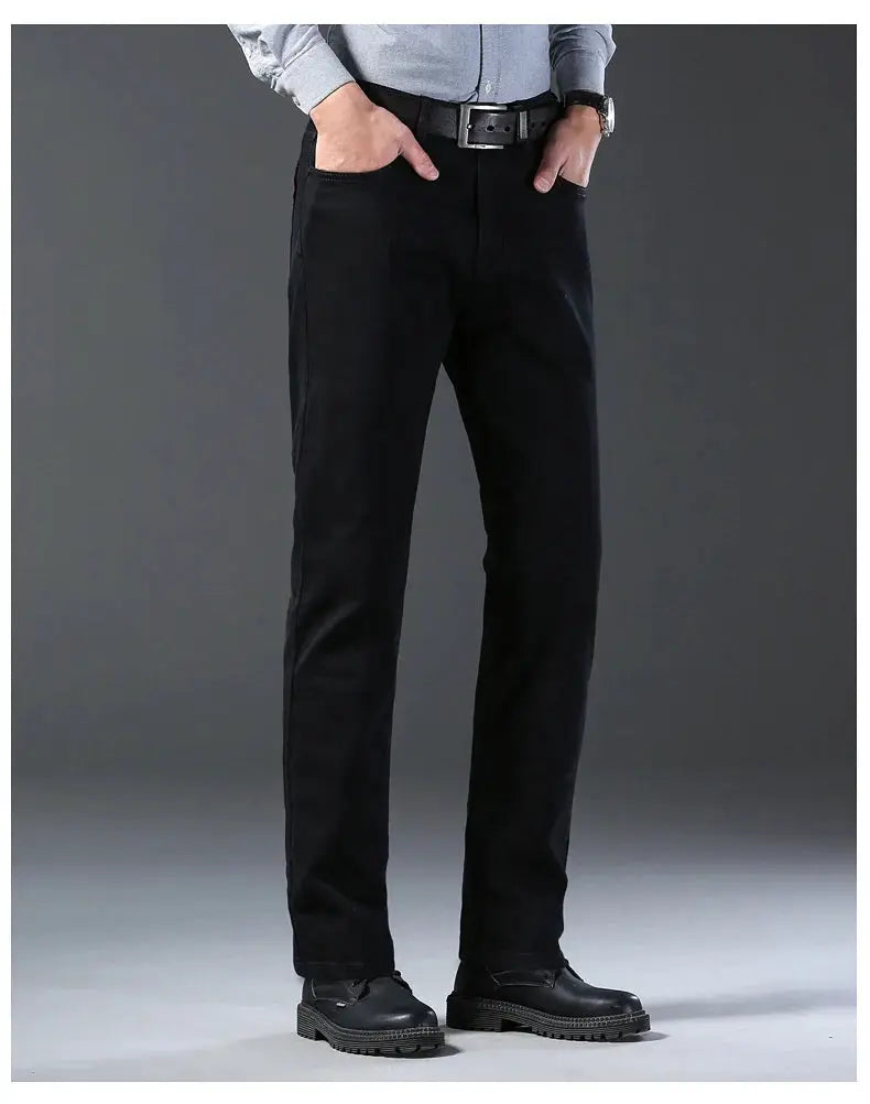Men's black stretch denim jeans, slim straight fit, Simples Market