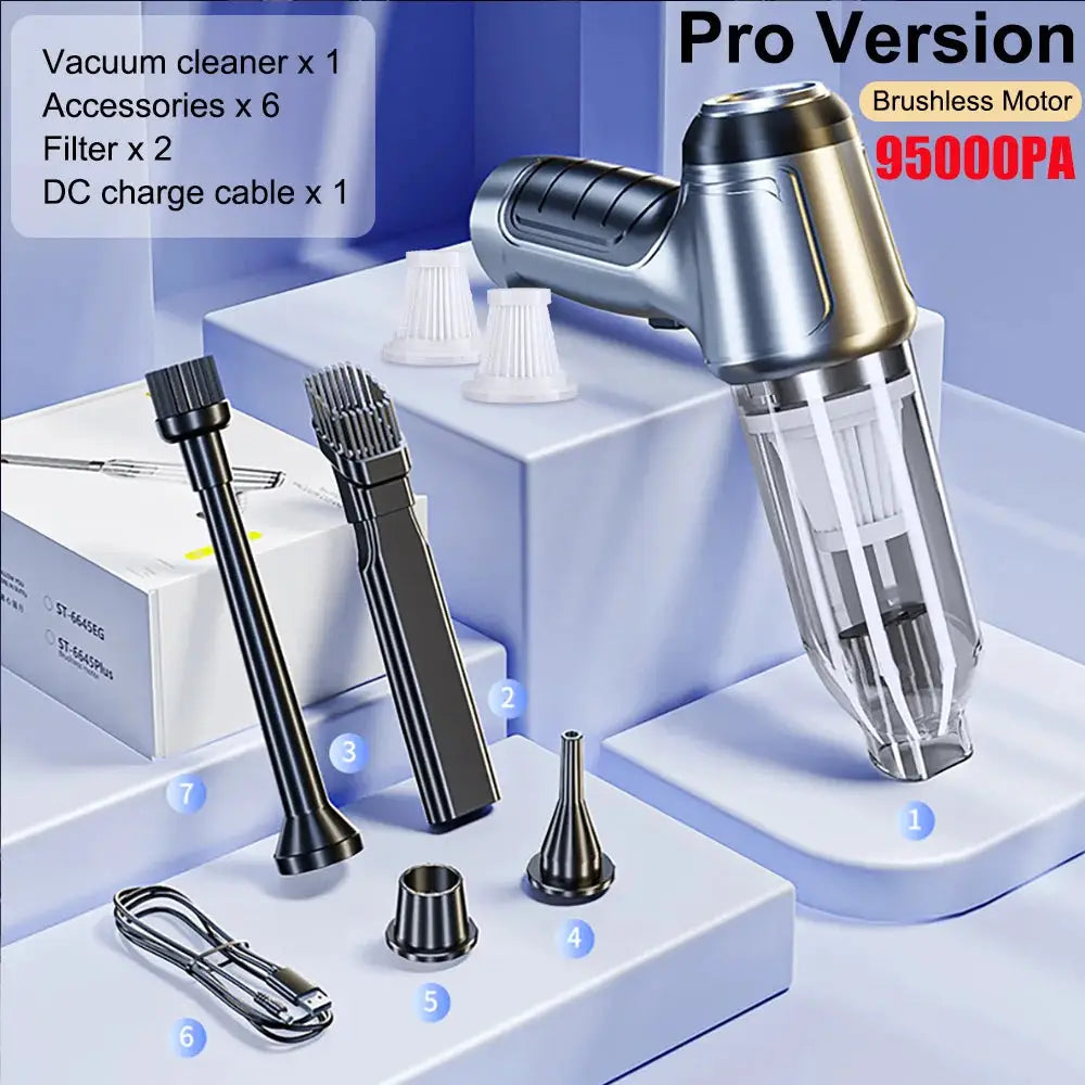 Simples Market car vacuum cleaner wireless 95000PA Pro Version with brushless motor and multiple attachments