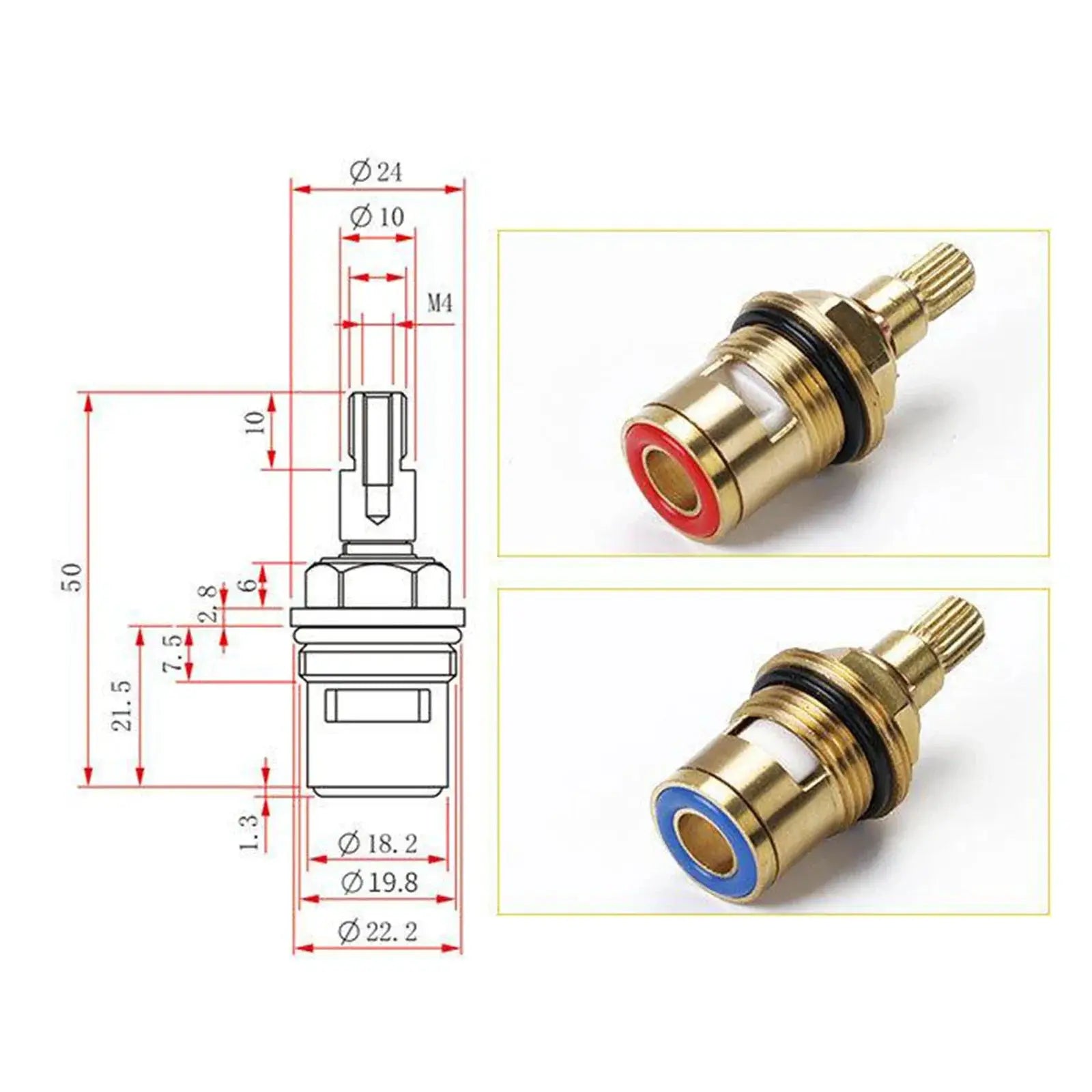 2pc universal replacement tap valves brass ceramic disc faucet valves for bathroom by Simples Market (red/blue seals)