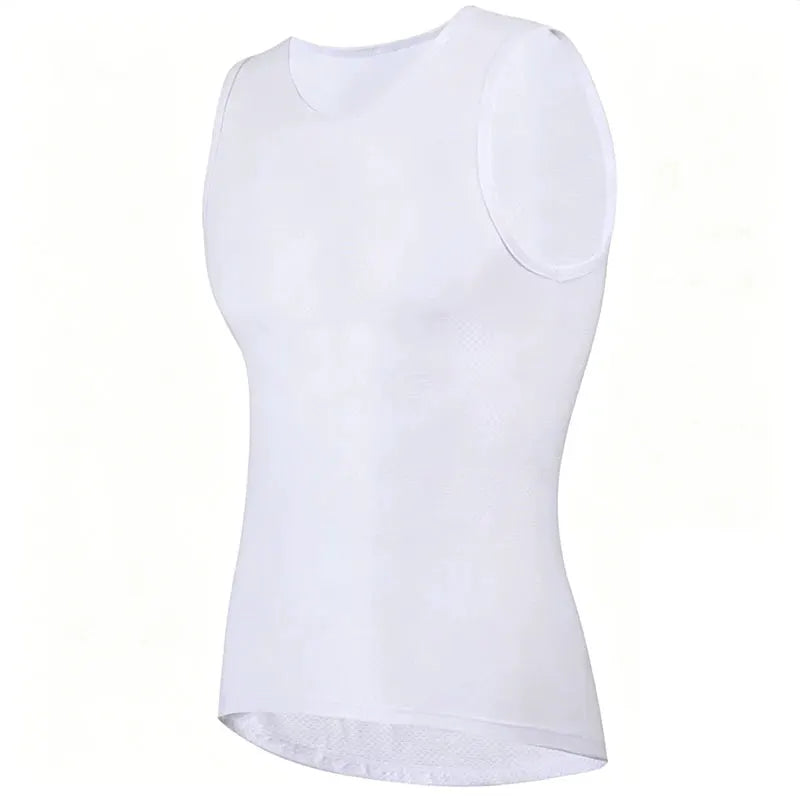 Men's cycling sleeveless vest with white mesh fabric and stretch fit