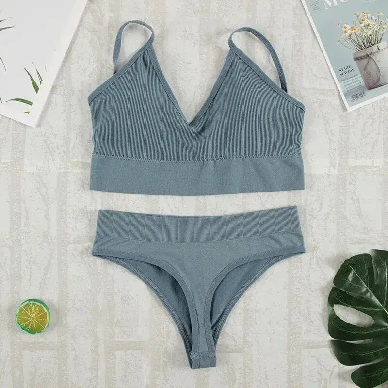 Velvet Lace Seamless Padded Bralette And G String Set For Women Wireless Comfort Everyday Wear