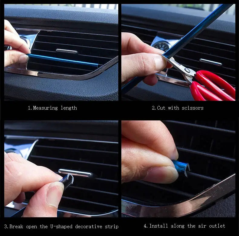 Car air vent decorative strip set, 10 pcs, blue U-shaped by Simples Market