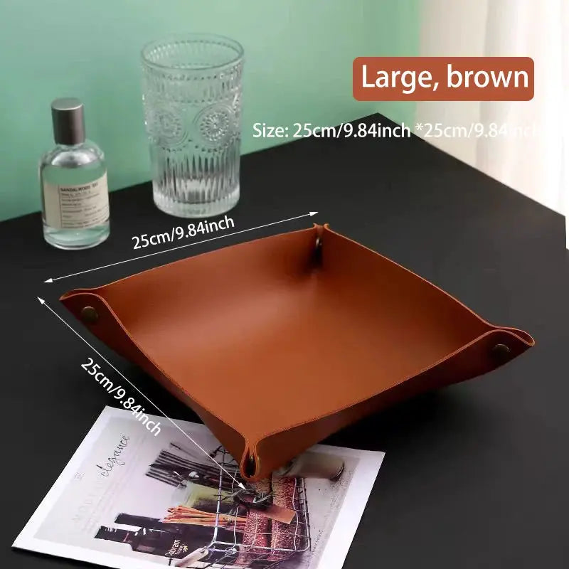 Leather Living Room Entry Key Storage Box and Cosmetics Sundries European Tray Desktop Organizer