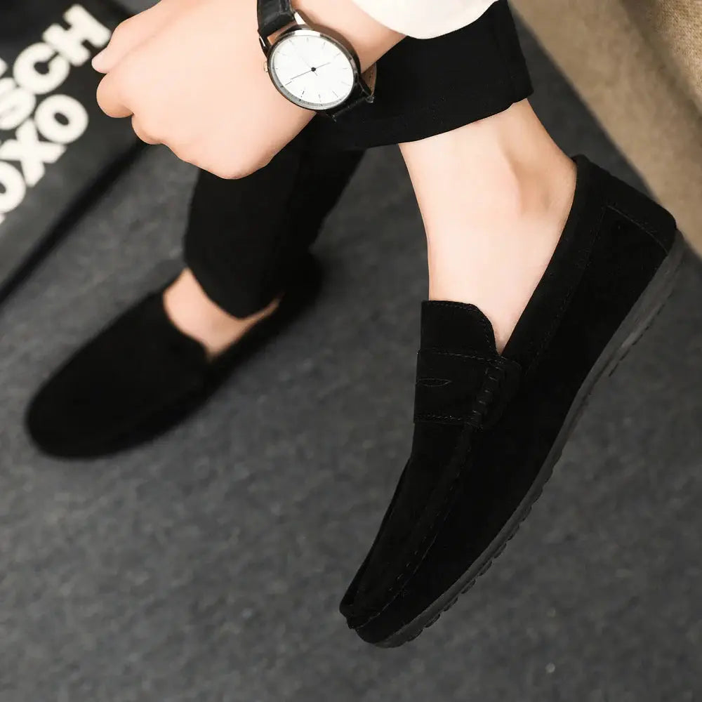 Men's black suede driving loafers by Simples Market; casual versatile work shoes