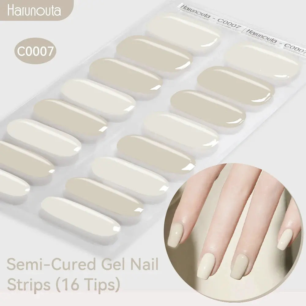 Haunouta gradient nude semi-cured gel nail strips, 16 tips for UV/LED nail lamps