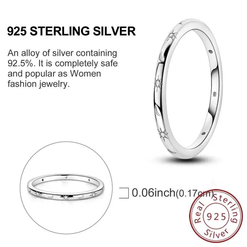 925 Sterling Silver Rings Bow Heart Star Sun Moon Zircon For Women Jewelry Birthday Anniversary Gifts