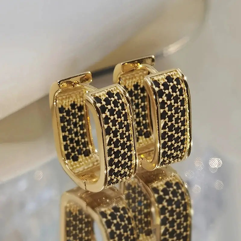 Huitan Korean Fashion Paved CZ Hoop Earrings for Women Silver or Gold Color Versatile Copper Alloy