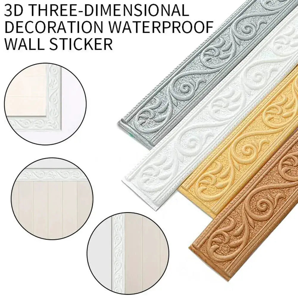 3D wall trim border by Simples Market, self-adhesive waterproof wall sticker in ornate grey, white, gold and bronze.