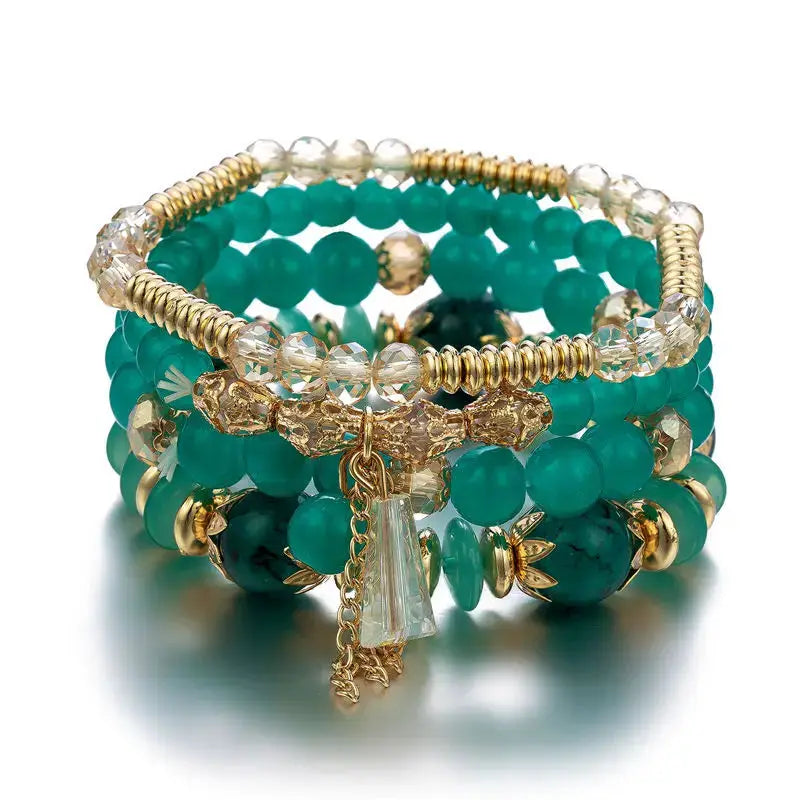 4 Piece Tassel Charm Beads Bracelet Set For Women And Men Bohemian Colorful Glass Bead Chain Bangle Jewelry