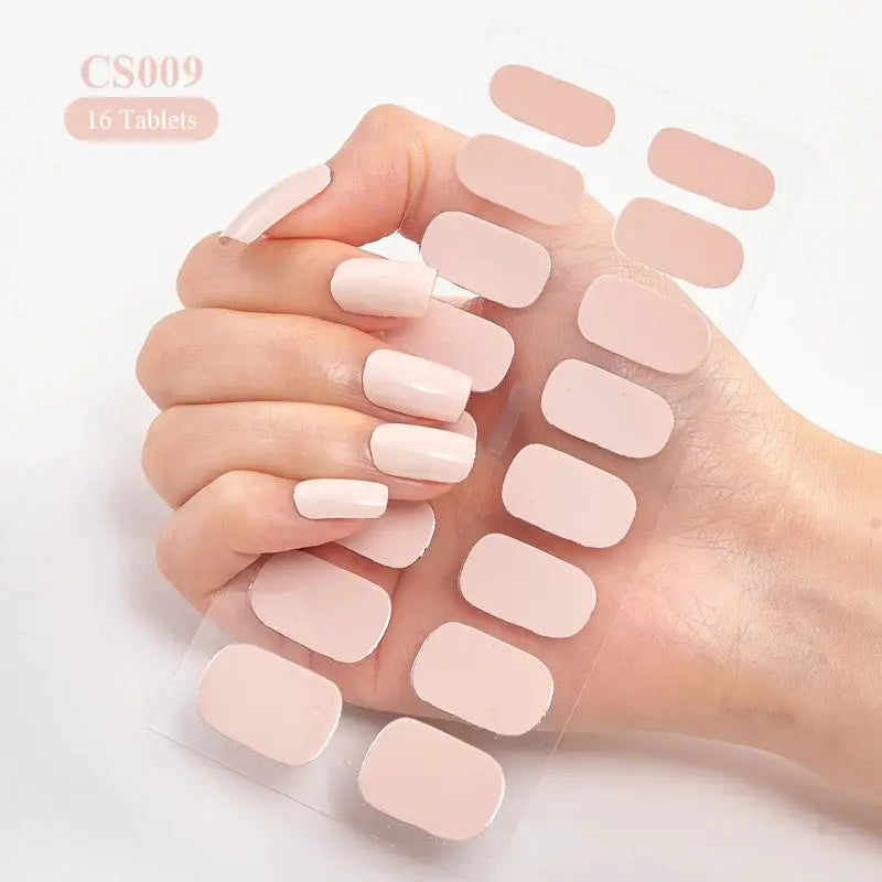 Full cover nail stickers sheet with 16 nude pink self-adhesive decals for manicure