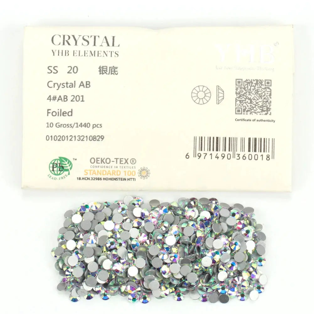 YHB Non Hotfix White Crystal AB Flatback Rhinestones For Nails Decoration DIY Nail Art Cold Fixation Gems