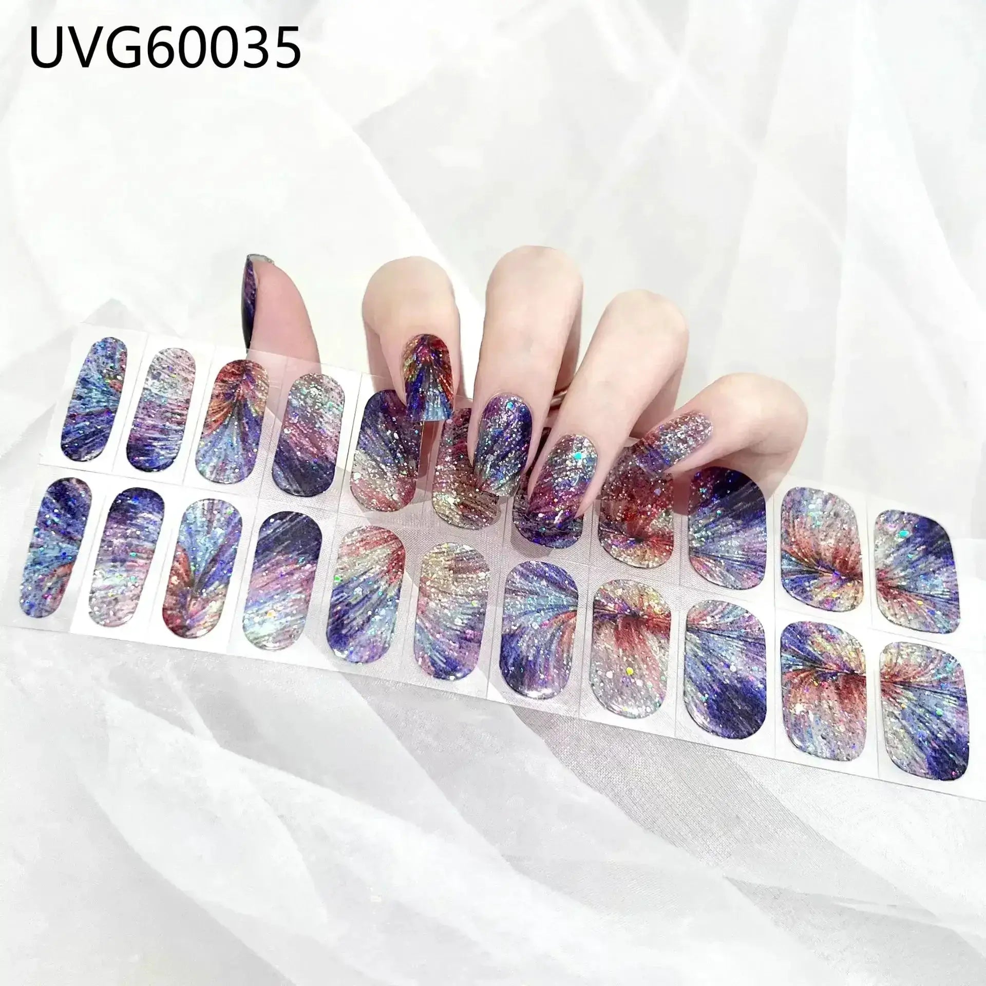 Simples Market gel nail wraps set with galaxy full-cover stickers; UV lamp compatible, includes 16/20/22 tip sizes.