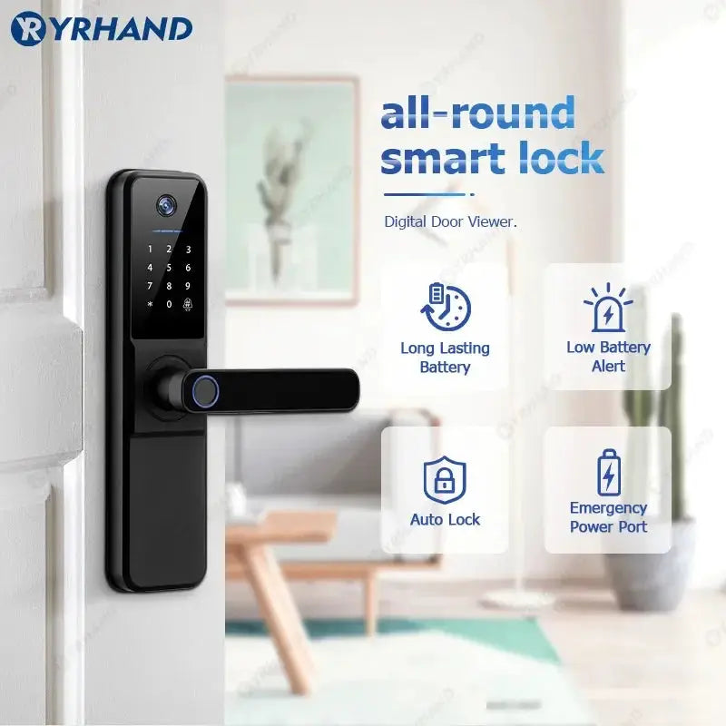YRHAND H01 electronic smart door lock with keypad and biometric camera, black