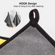 Simples Market car wash microfiber towel, gray absorbent cloth with black edging and hanging loop