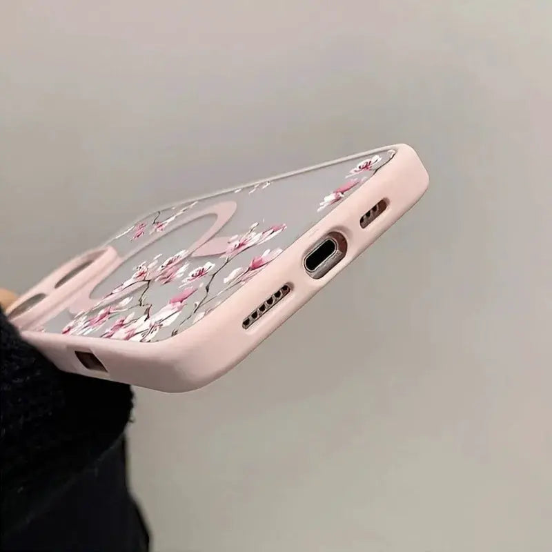 CherryGuard Pink Cherry Blossom Magnetic Phone Case For iPhone Series With Shockproof Protection