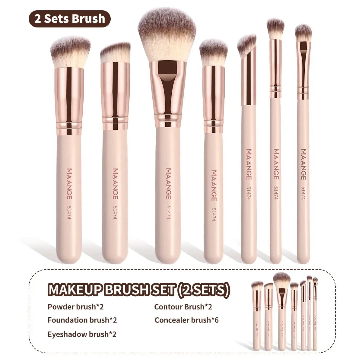 Maange 7 Piece Makeup Brush Set for Foundation Powder Concealer Blush with Soft Synthetic Bristles