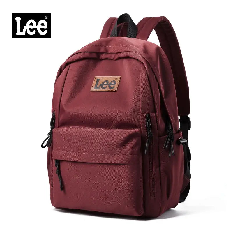Lee lightweight 16-inch laptop backpack in burgundy Oxford fabric with front pocket and multiple zip compartments