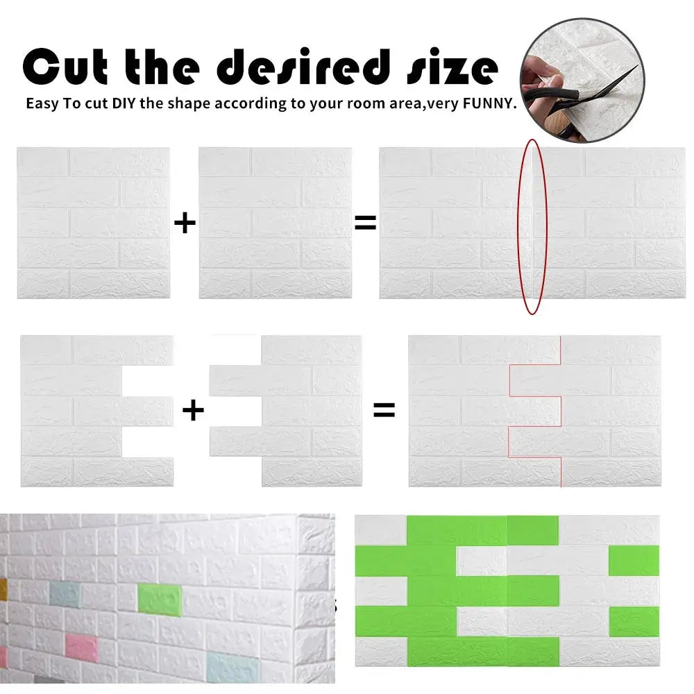 White 3D brick pattern wall panels by Simples Market, DIY waterproof wallpaper 70cm x 1m for living room and bedroom