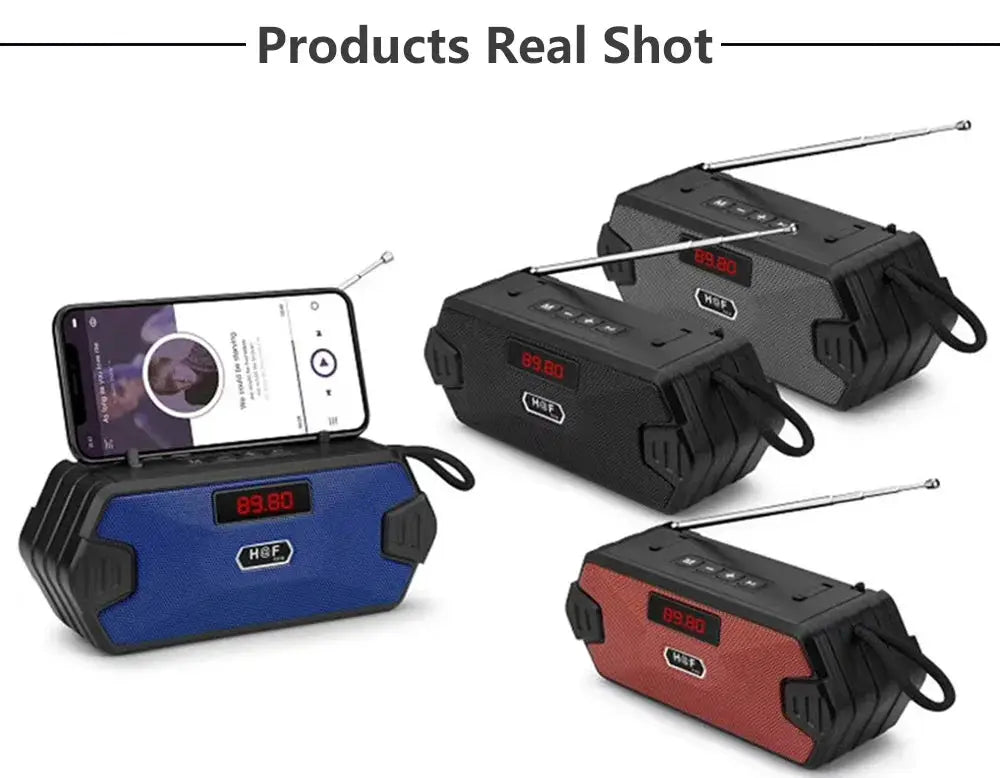Simples Market Bass Hifi outdoor portable Bluetooth speaker set of 4 in blue, black and red with FM radio and LED display