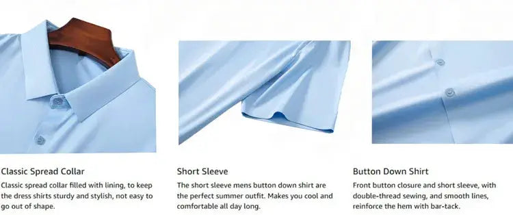 Men's light blue short-sleeve dress shirt with button-front closure by Simples Market