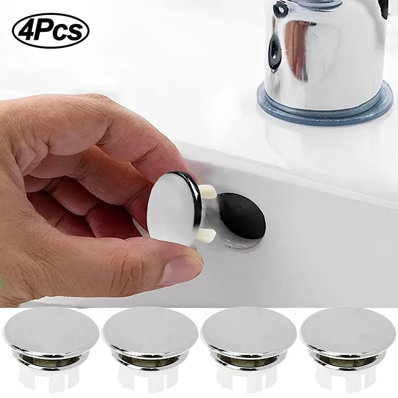Simples Market 4Pcs plastic sink hole overflow covers; white round plugs with tabs for kitchen and bathroom sinks