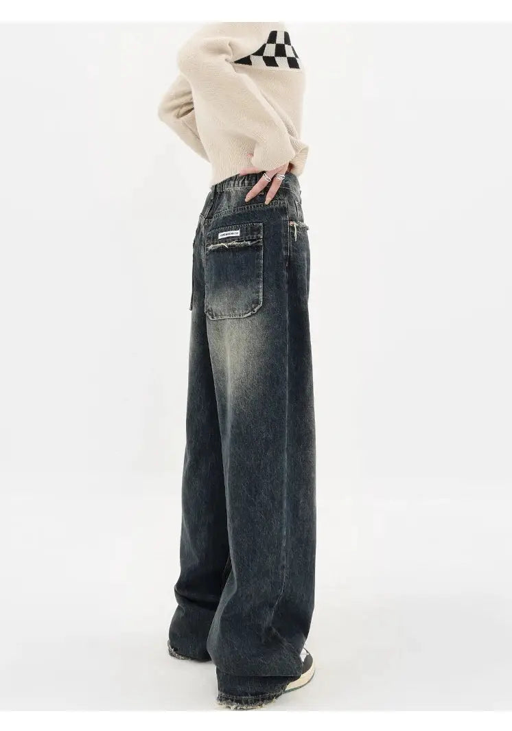 Harajuku Streetwear High Waist Jeans Loose Wide Leg Denim Trousers