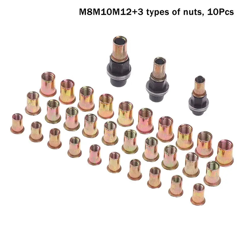 10 Piece Hand Rivet Nut Tool Set Manual Riveter Kit With M3 To M12 Nut Heads For DIY Repair