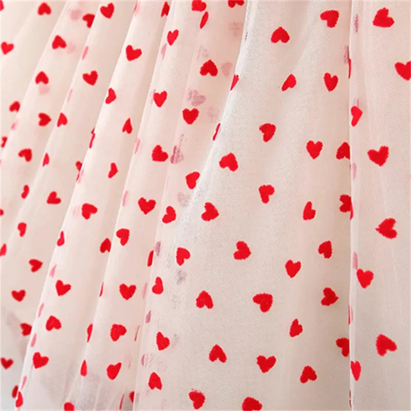 Red Baby Girl Dress With Heart Embroidery Mesh Bow Tutu For Birthday Party Dress
