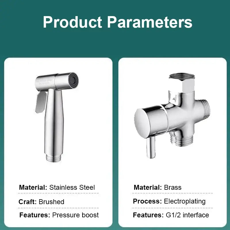 2-piece handheld bidet sprayer and brass shutoff valve set; stainless steel sprayer, Simples Market