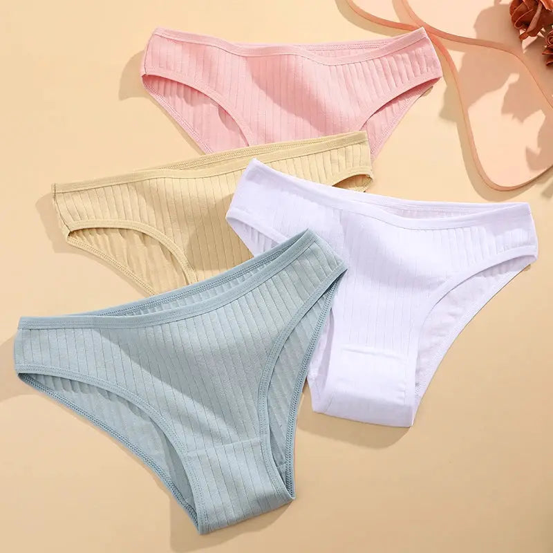 Women's cotton striped briefs set in pastel colors (pink, beige, white, blue)
