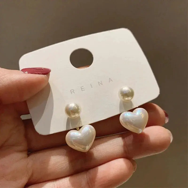 Heart Pearl Drop Earrings For Women New Fashion Sweet Elegant Trend Jewelry Accessories