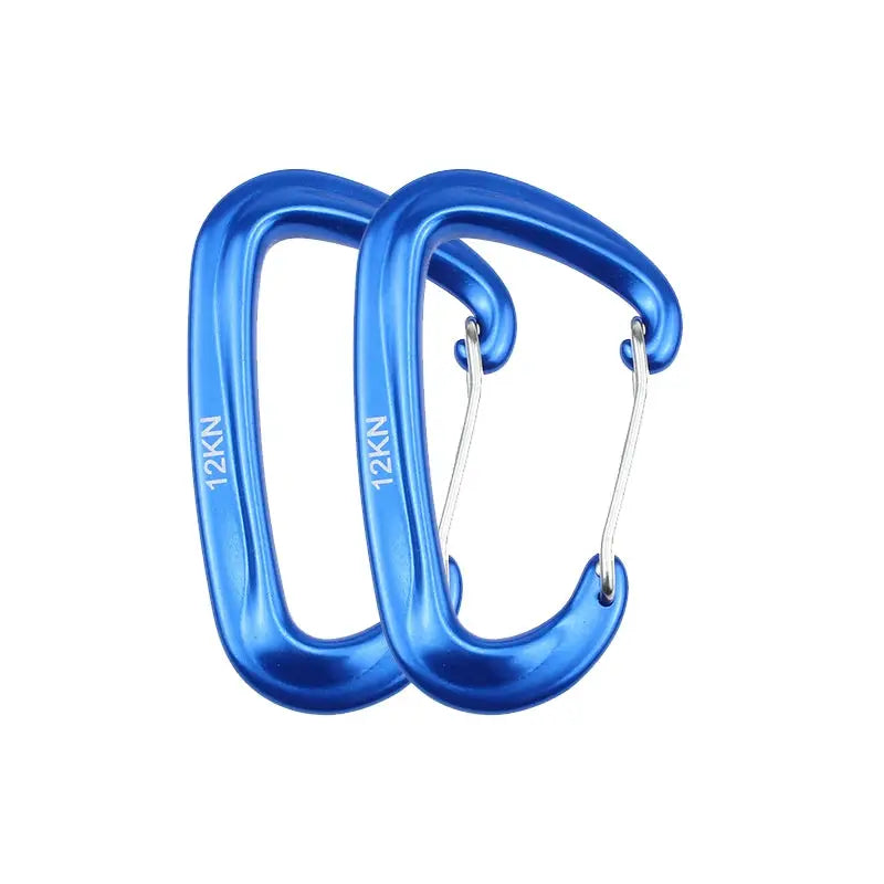 12KN blue D-shaped climbing carabiners with silver gates, 2-pack Simples Market