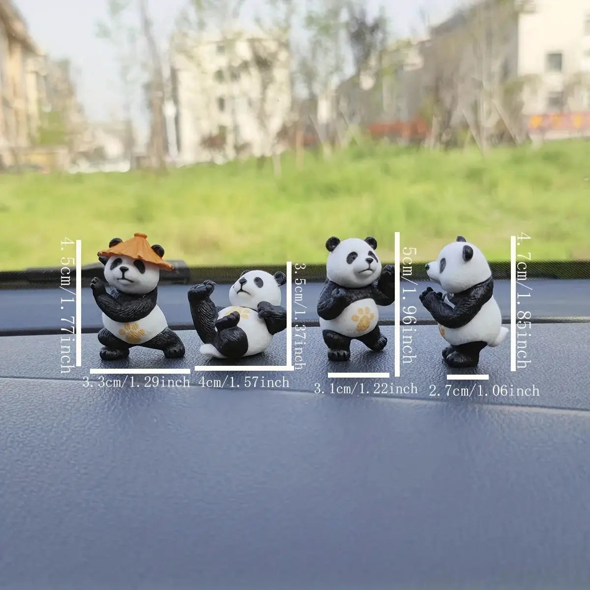 4pcs Panda design car ornaments by Simples Market for center console decor small black and white panda figurines