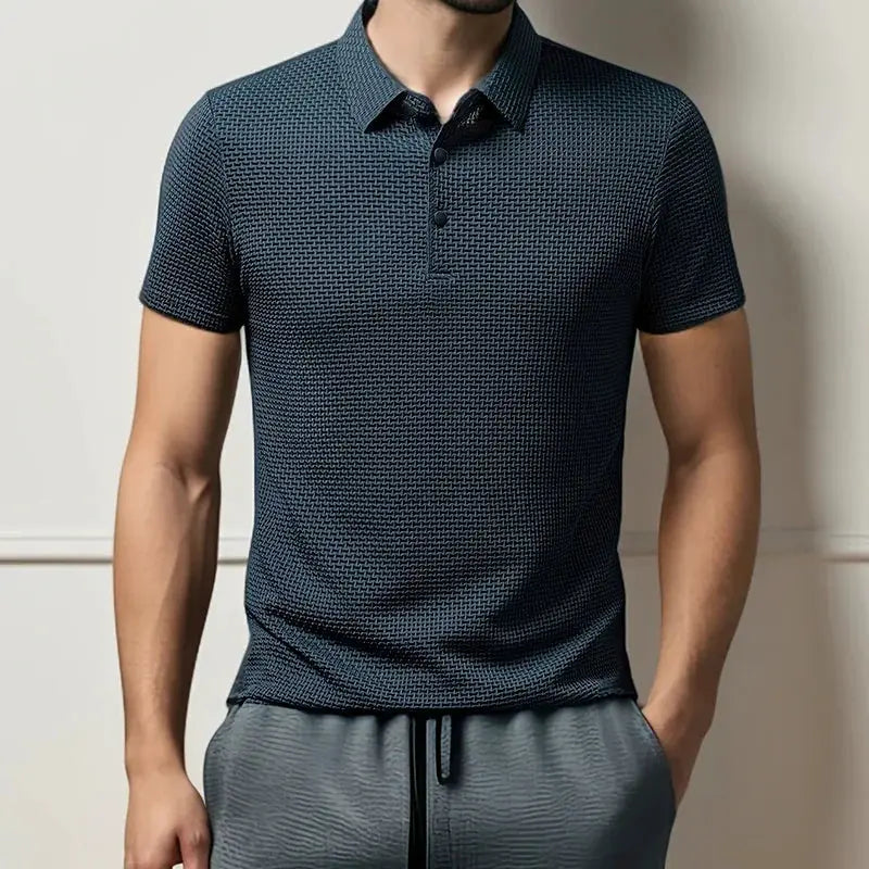 Simples Market men's polo shirt, navy patterned short-sleeve, breathable summer casual top
