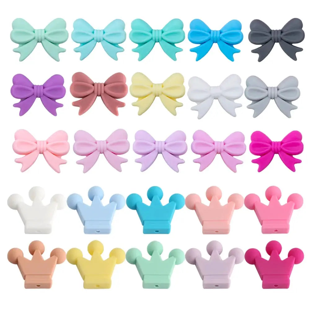 10Pcs Crown Bowknot Silicone Beads For Jewelry Making Diy Necklace Keychain Bracelet Craft Supplies