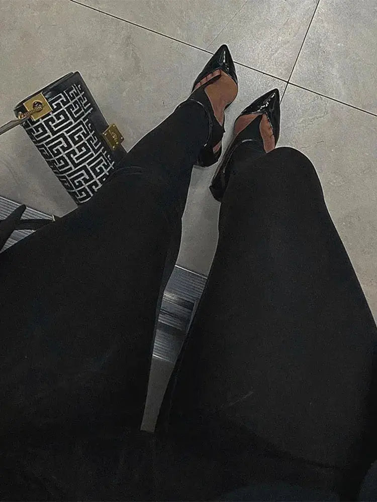 Korean Vogue Winter Black High Waisted Skinny Y2K Glitter Pants For Party Look And Club Wear