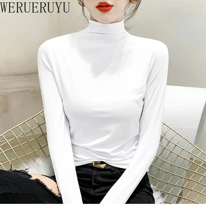 VogueWeave Black Turtleneck Long Sleeve Top for Women Y2K Modal Blend Soft Comfort Slim Fit for Autumn Winter