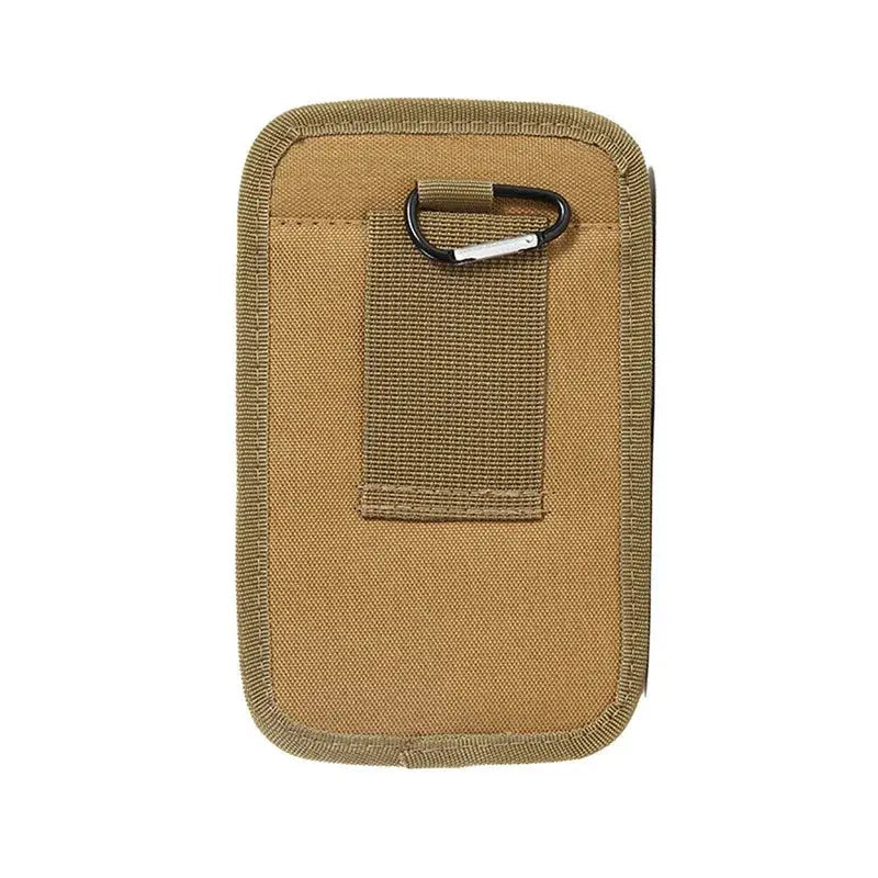 Men's waist pack bum bag, tan nylon MOLLE belt pouch with carabiner