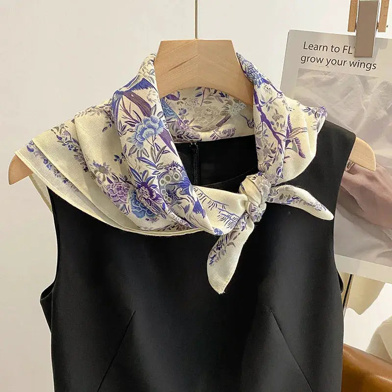 EcoWeave 70cm Floral Print Square Scarf For Women Lightweight Hemp Headwear All Season