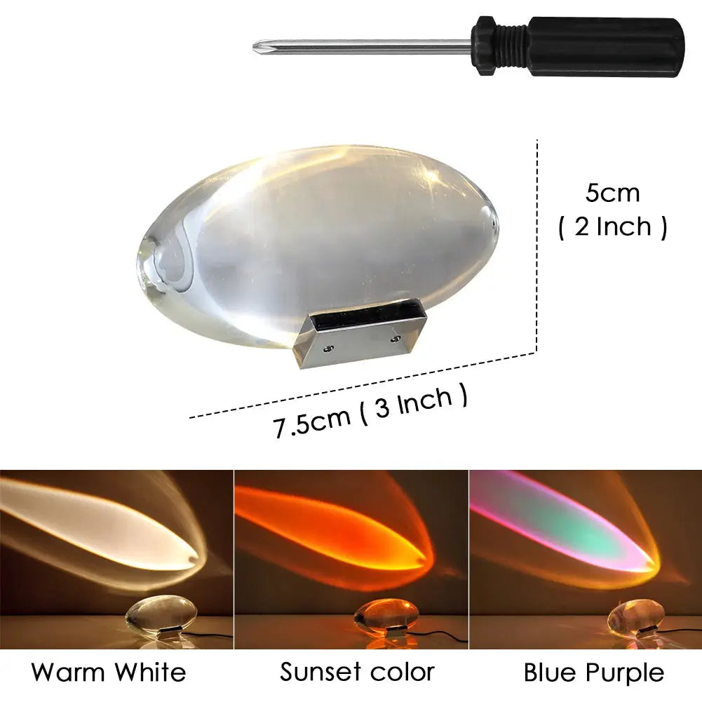 Egg-shaped crystal LED table lamp with metal base; color-changing warm white, sunset, blue purple (7.5×5 cm)