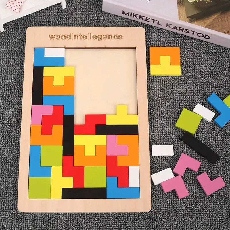 1 Set Wooden Blocks Puzzle Tangram Jigsaw Toy Brain Teasers 3D Colorful Russian Blocks Montessori Educational