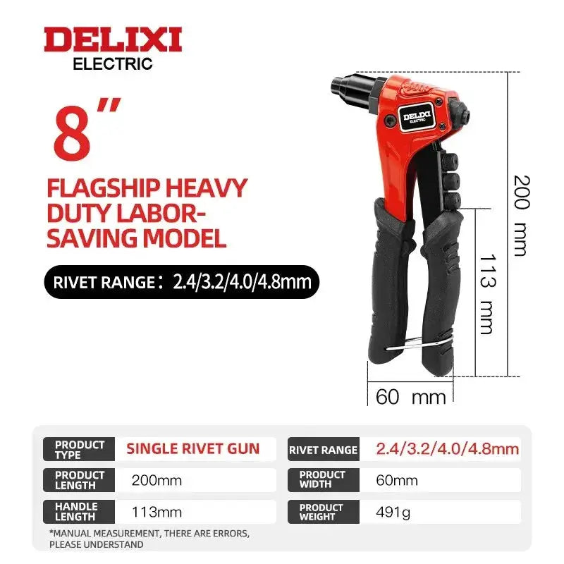 Delixi Electric Rivet Gun Manual High Leverage Pull Tool For Tightening And Riveting Metal Sheets And Pipes