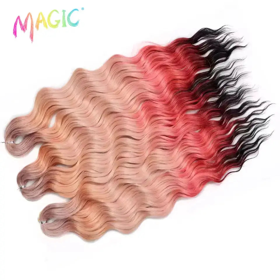 Anna Synthetic Hair 24in water-wave braiding extensions, ombre blonde to black, set of 5 bundles; Magic logo