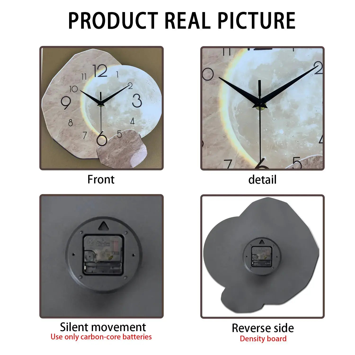 Modern Simple Silent Wall Clock with moon design and wooden body
